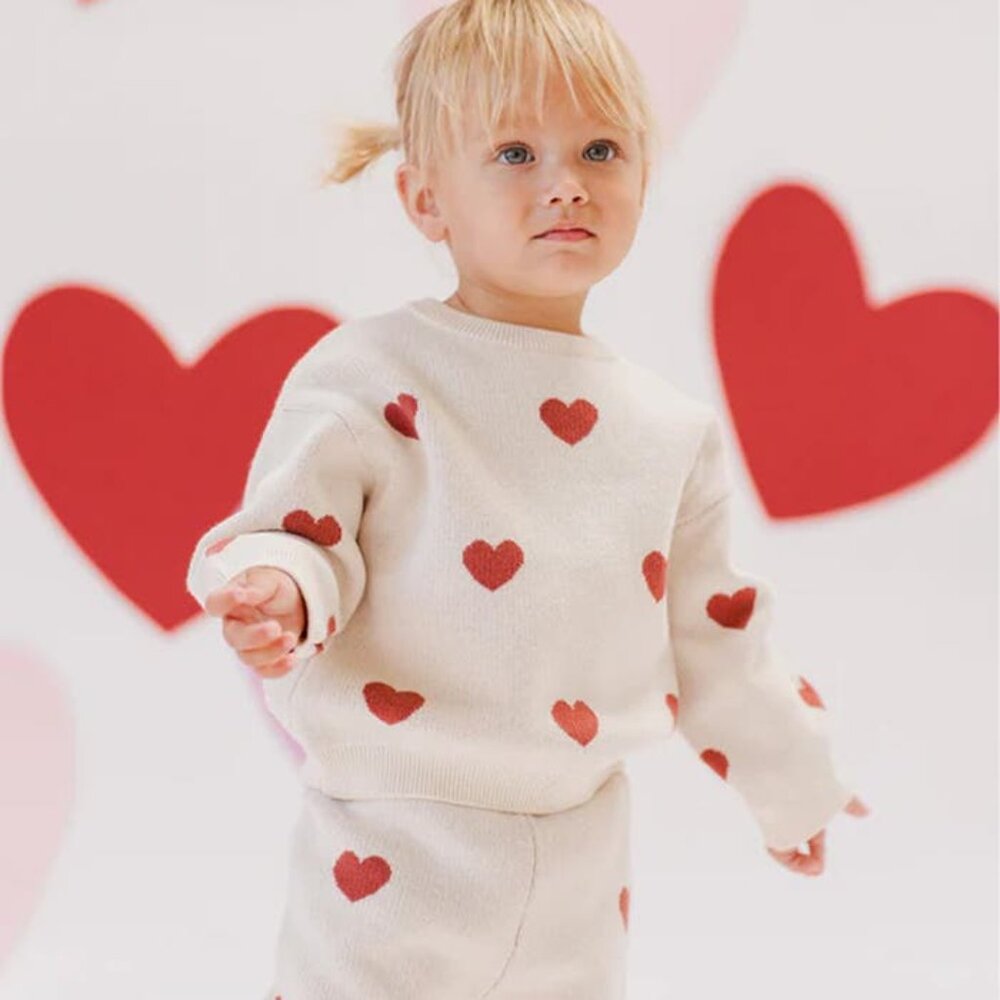 Quincy Mae Heart Knit Sweater and Pant Set